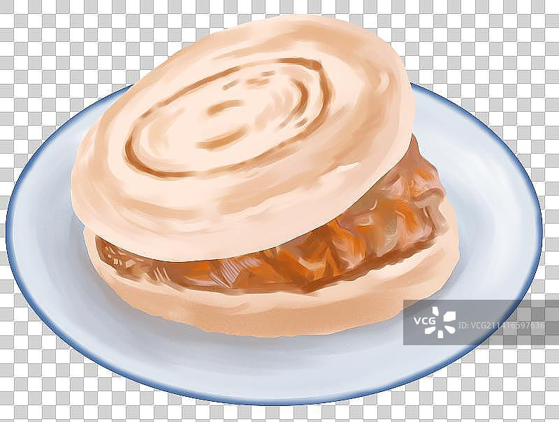 陕北陕西西安传统小吃肉夹馍地域美食食物食材小吃早餐早点元素插画图片素材