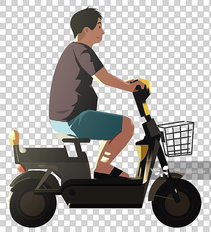 男青年男人骑车骑电动车行驶出行驾驶元素插画图片素材