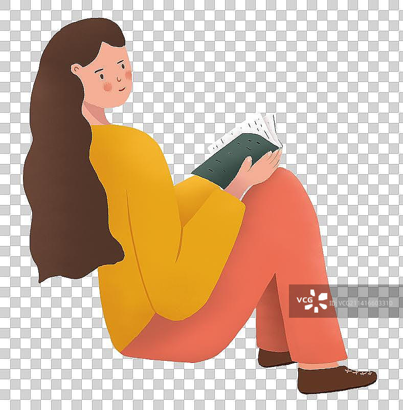 坐着看书的女孩图片素材