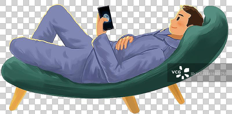 男生男人休息躺玩手机享受生活方式悠闲放松插画图片素材