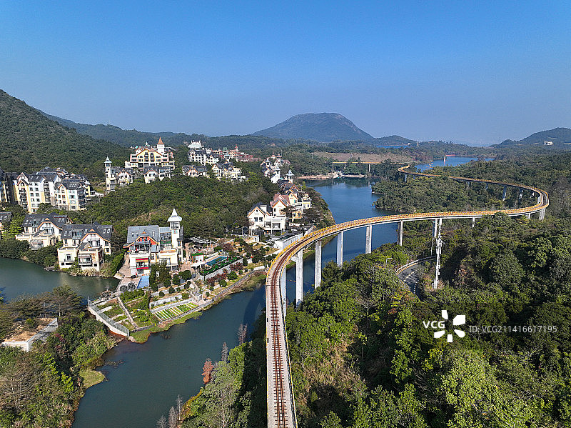 广东省深圳市盐田区东部华侨城大华兴寺航拍图片素材