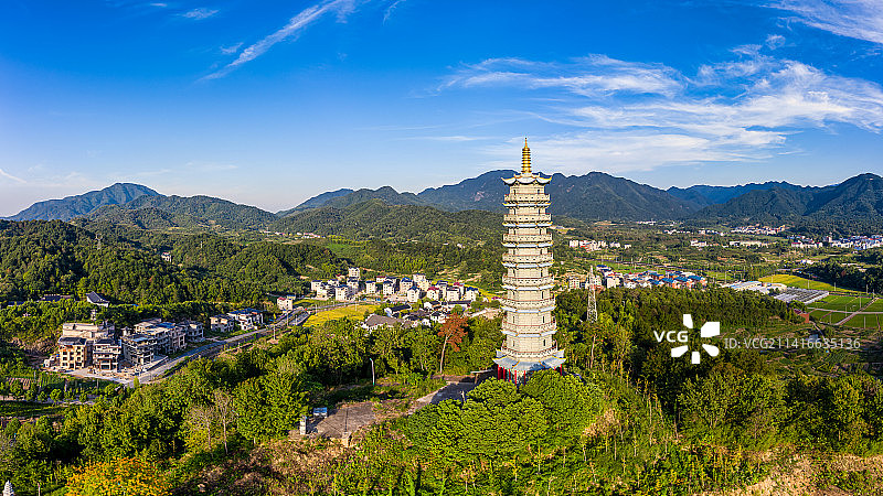 浙江义乌大陈灯塔村风光航拍图片素材