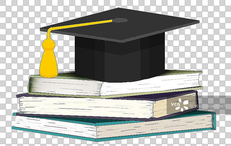 一堆书籍上有个学士帽图片素材