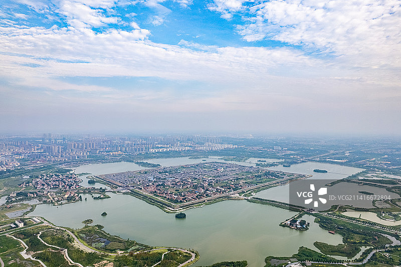 河南商丘古城高视角航拍全景图片素材