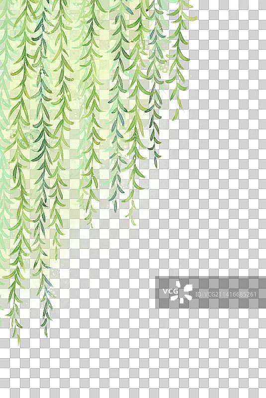 手绘新中式清新飘逸柳枝图片素材