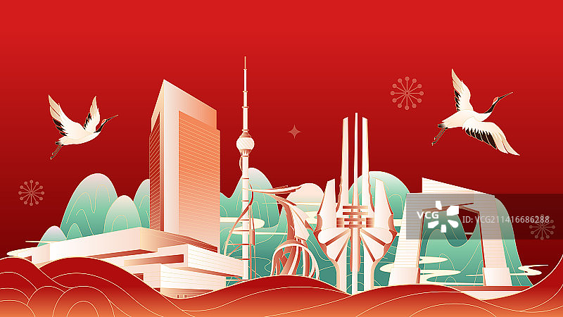临沂国潮风新年插画图片素材