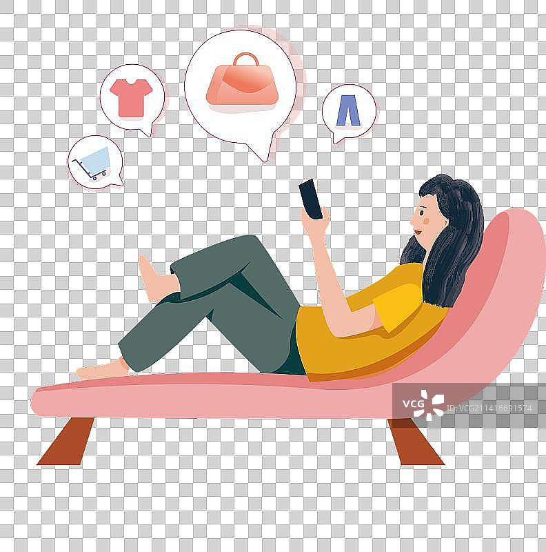 躺沙发上拿手机购物的女人图片素材