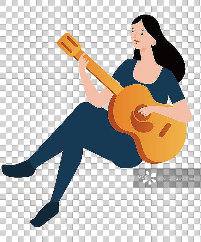 弹吉他的女孩矢量元素图片素材