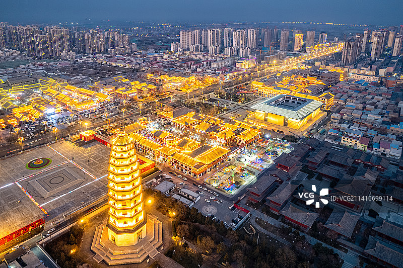 航拍河北省定州市定州塔定州博物馆夜景黄昏景色图片素材