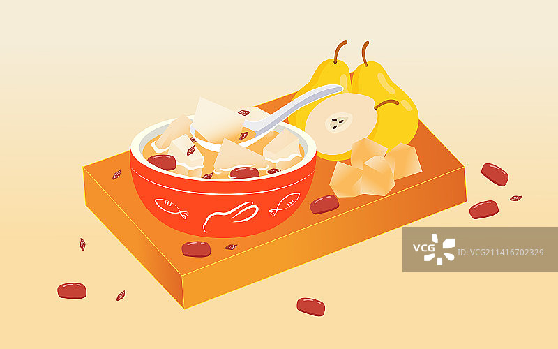 冰糖雪梨红枣枸杞止咳润肺健康营养美味食物矢量插画图片素材