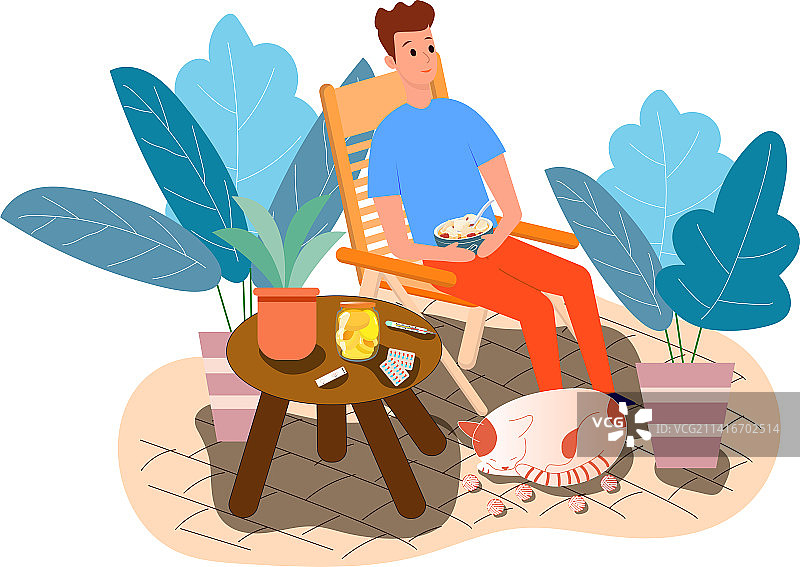 冰糖雪梨黄桃罐头猫咪温度计退烧药抗原试纸感冒人物素材矢量插画图片素材