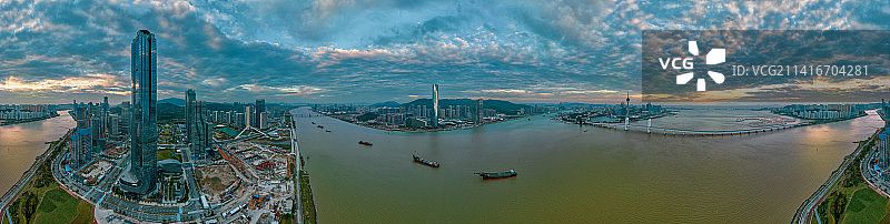 2022年冬季，清晨的珠海横琴和澳门美景图片素材