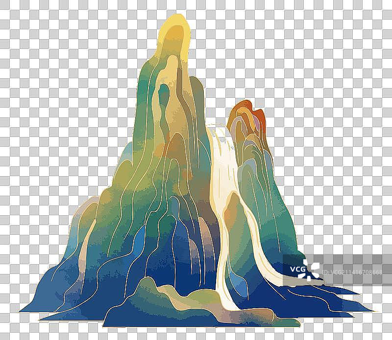 蓝绿色的高山流水瀑布矢量插画图片素材