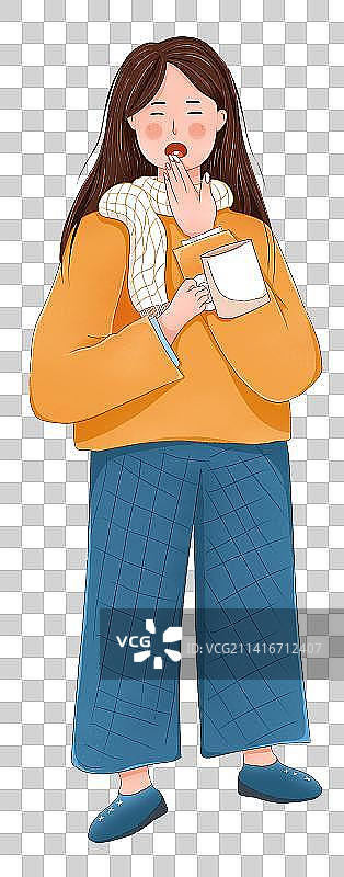 发烧感冒后吃药插画元素图片素材