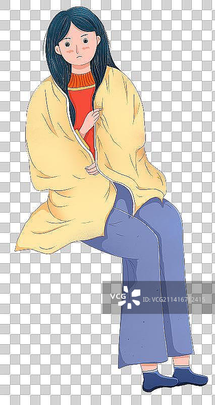 感冒发高烧症状 裹毯子怕冷图片素材