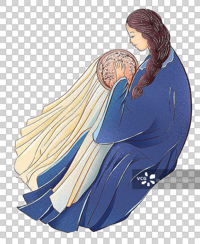 中国风插画 坐着的正在刺绣的女人图片素材