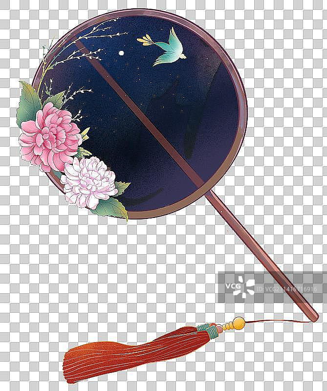 中国风插画 团扇上的牡丹和夜景图片素材