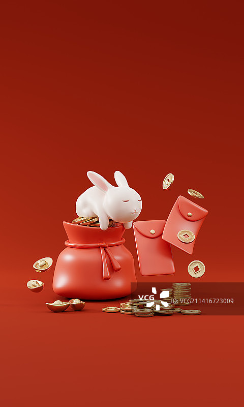 3D渲染兔年春节主题插画图片素材