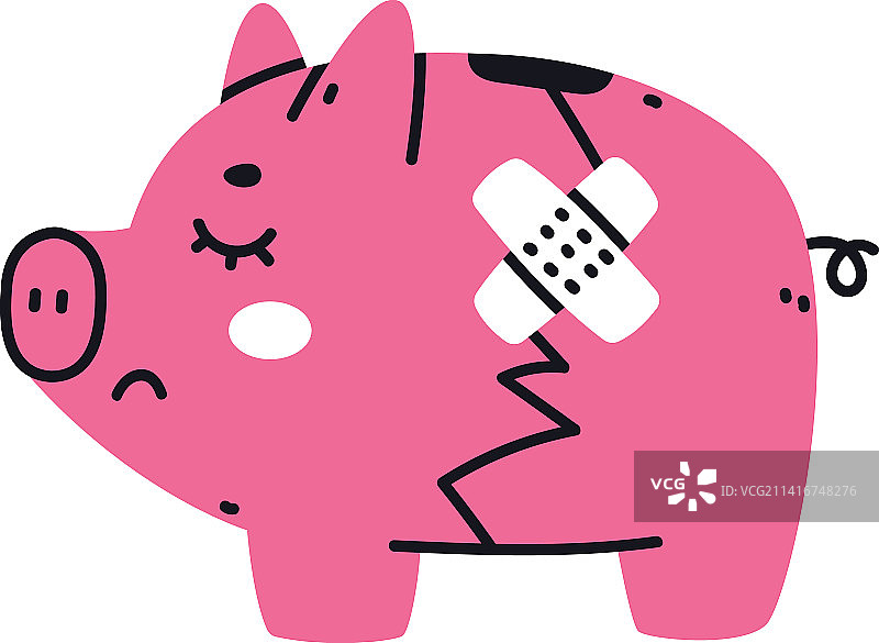 开裂的粉色储蓄罐或小猪存钱罐图片素材