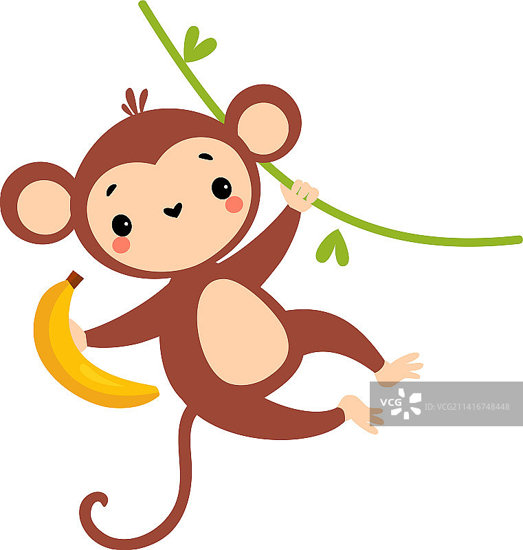 可爱的顽皮猴子，长尾巴悬挂着图片素材