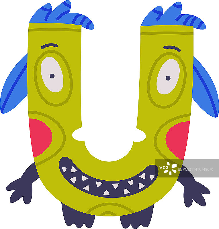 绿色大写字母U的怪物字母表图片素材