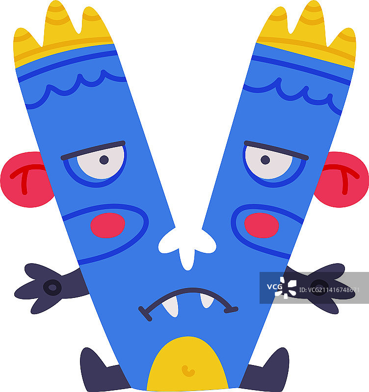 蓝色悲伤大写字母V的怪物字母表图片素材