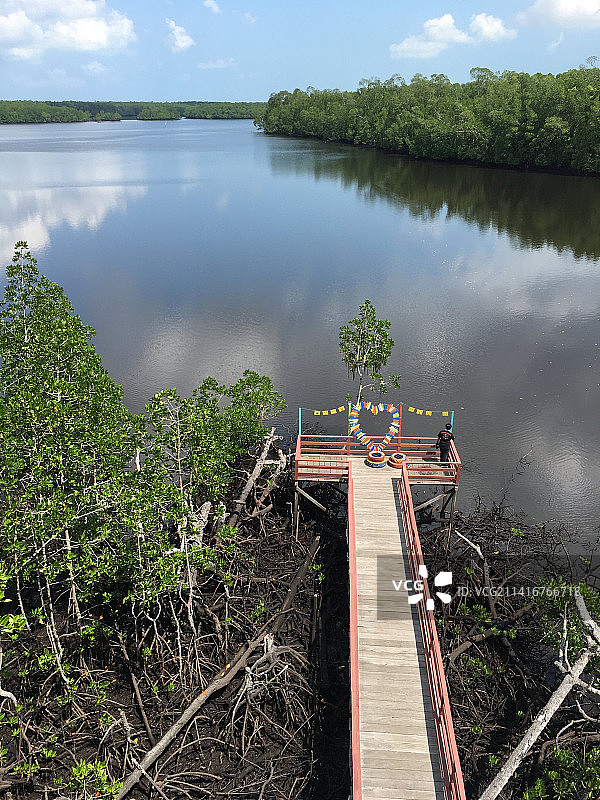 湖上人行天桥的俯视图图片素材