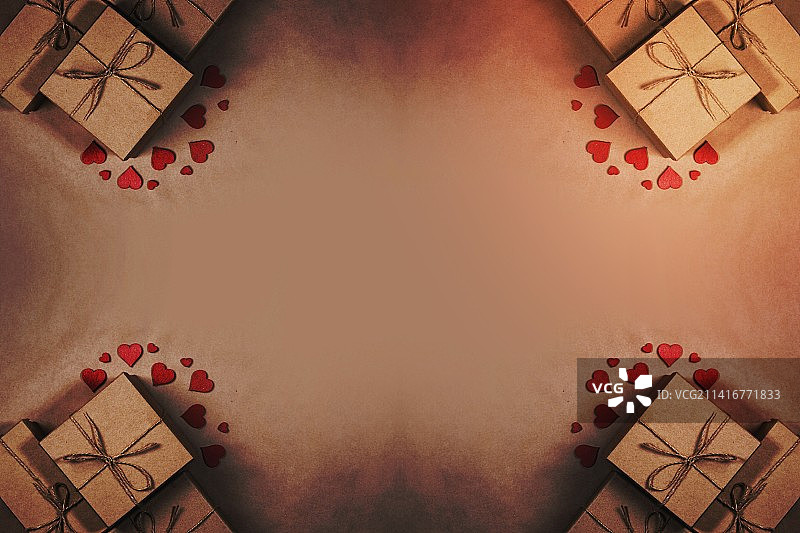 桌子上礼品盒的俯视图图片素材