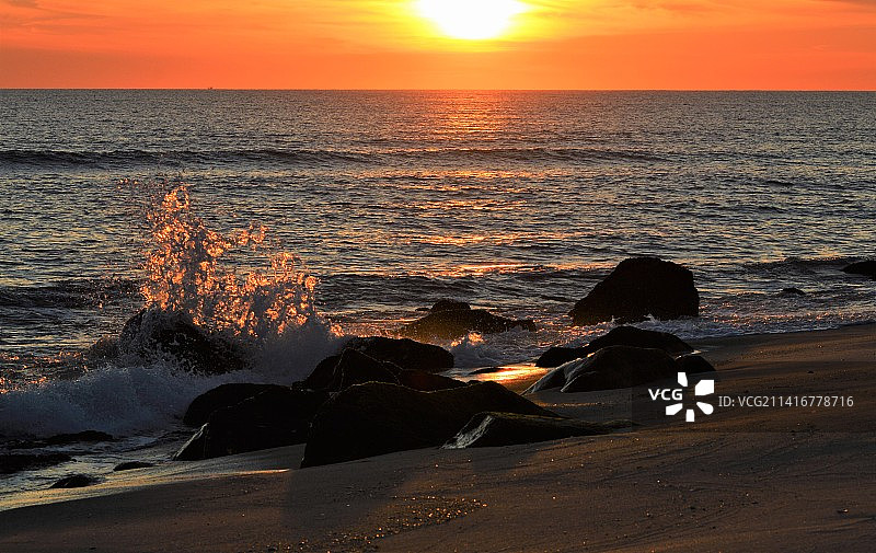 美国桑迪胡克日落海景图片素材