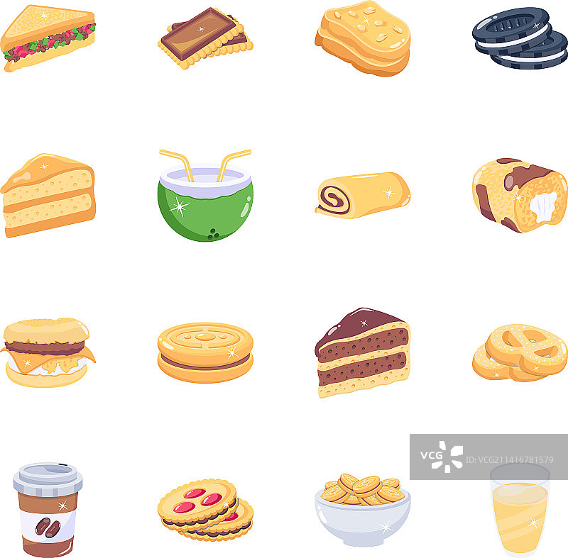 糖果和快餐扁平风格图标图片素材