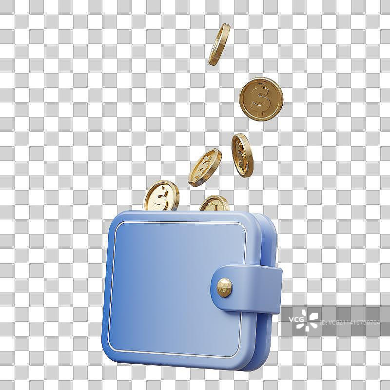 3D钱包与金币免抠元素图片素材