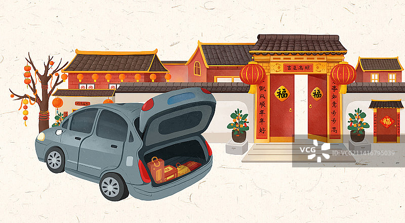 春节年俗插画回娘家无人无字分层图像图片素材