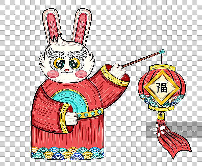 国潮兔年春节新年兔子灯笼送福矢量插画素材图片素材