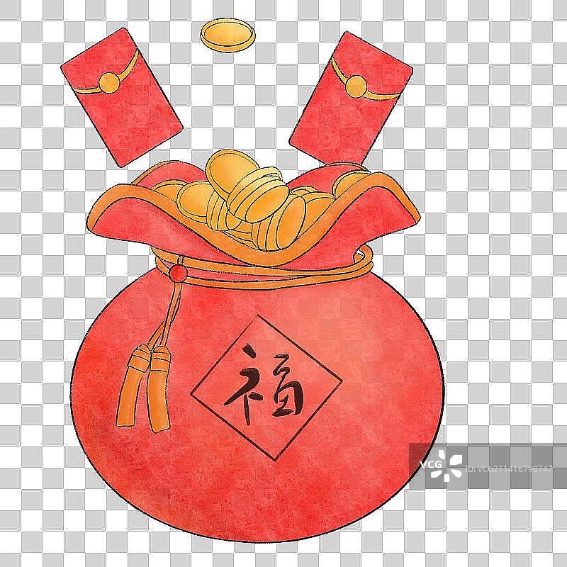 装有金币的福袋与红包图片素材