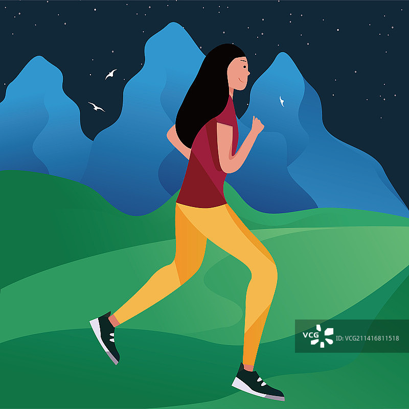 夜晚女孩跑步图片素材