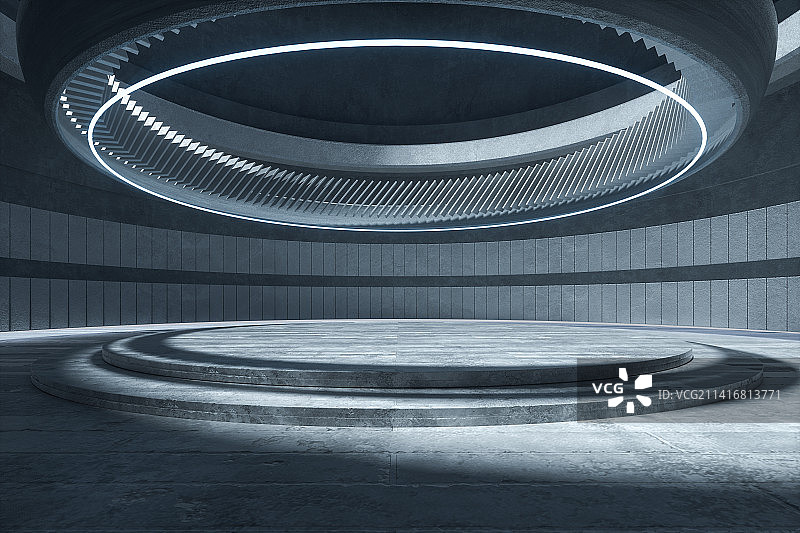 大气现代圆形室内空间广告背景图，三维渲染图片素材