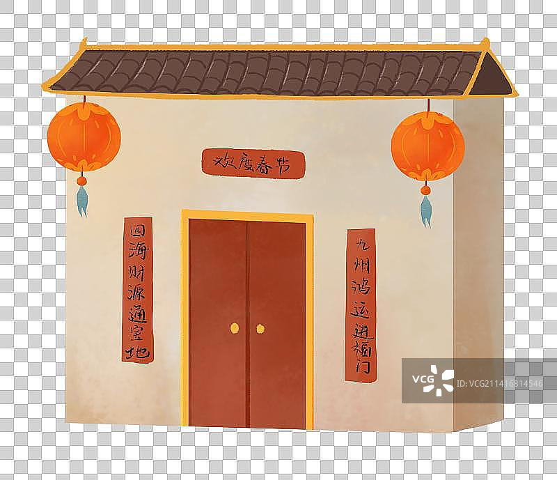 春节年俗插画元素传统房屋大门图片素材