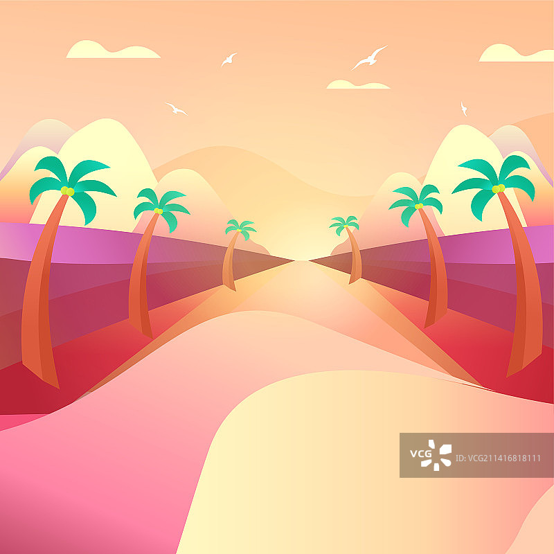 暖色调的路边风景背景图片素材