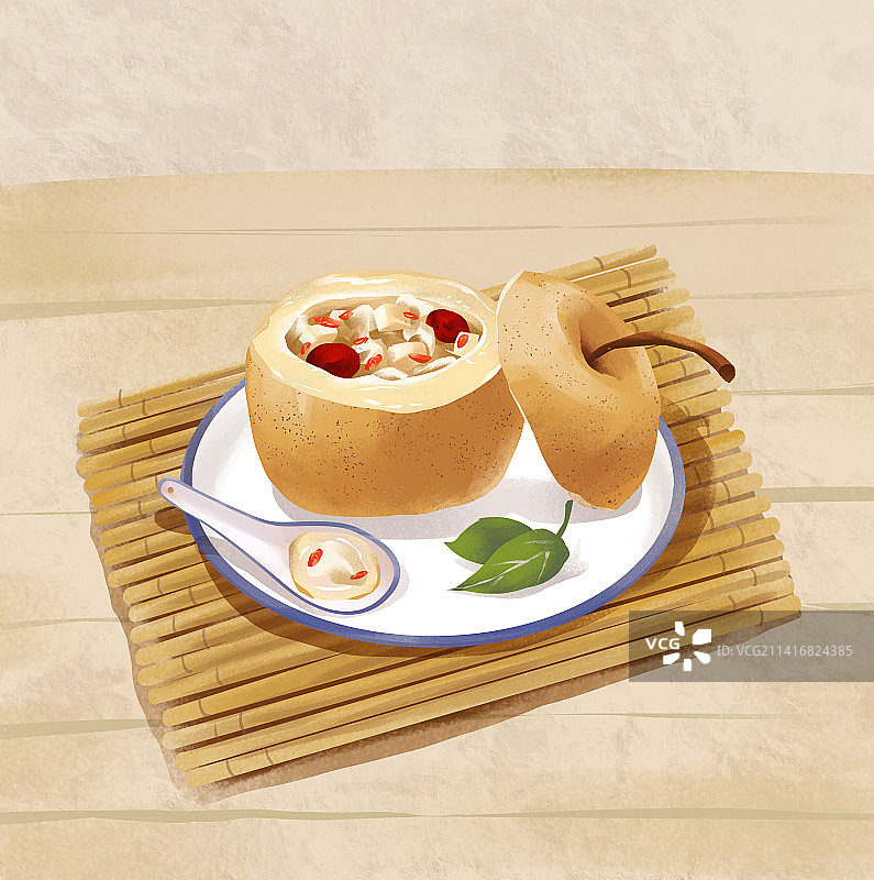 冰糖炖雪梨插画美食图片素材