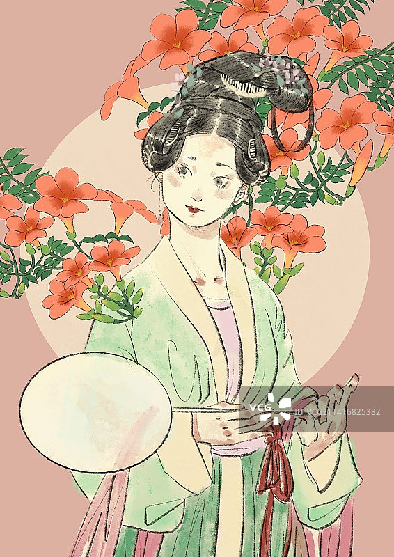 古风美人与花二十四节气-小暑图片素材