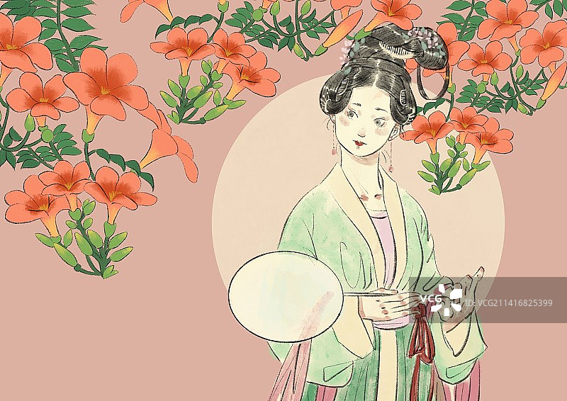 古风美人与花二十四节气-小暑图片素材