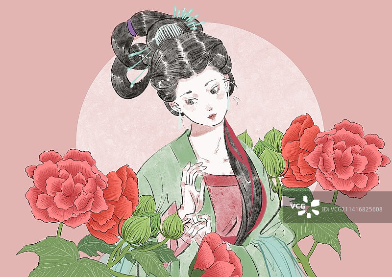 古风美人与花二十四节气-霜降图片素材