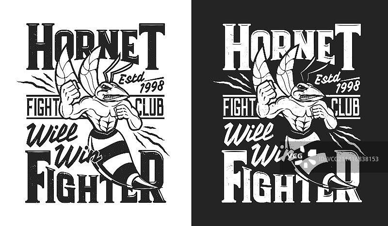 愤怒的黄蜂吉祥物搏击俱乐部T恤印花图片素材