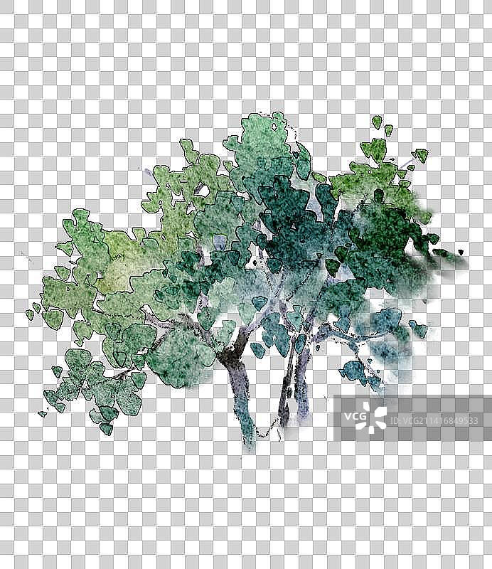 绿树-水彩水墨插画元素2图片素材