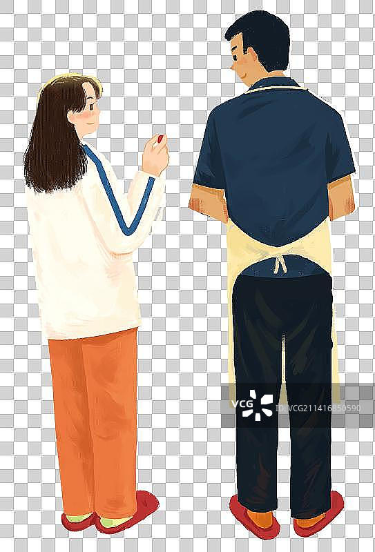 温馨家庭情侣夫妻周末居家做饭浪漫生活方式卡通插画图片素材