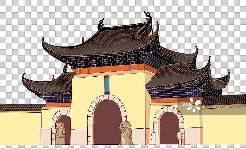 武汉归元寺历史文化古建筑亭台楼阁寺庙寺院插画图片素材
