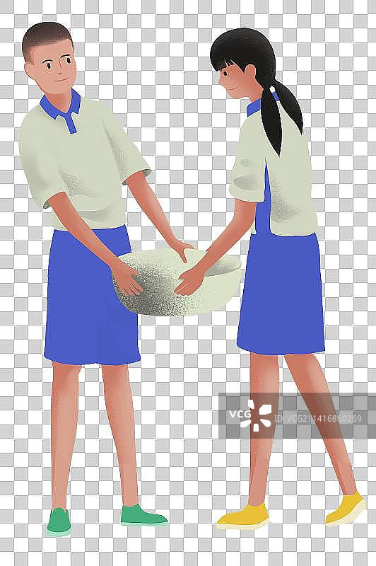小学生中学生教室打扫卫生互帮互助合作端水卡通插画图片素材