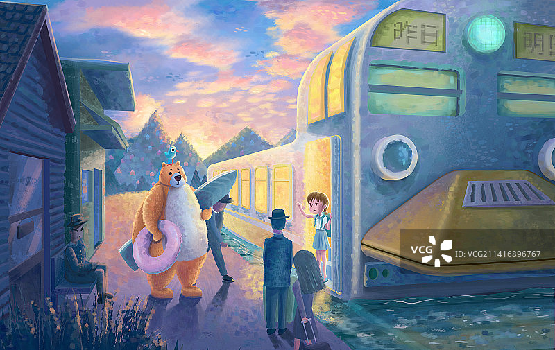 站在列车前告别的人图片素材