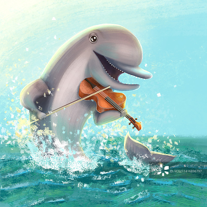 在海里拉小提琴的海豚图片素材