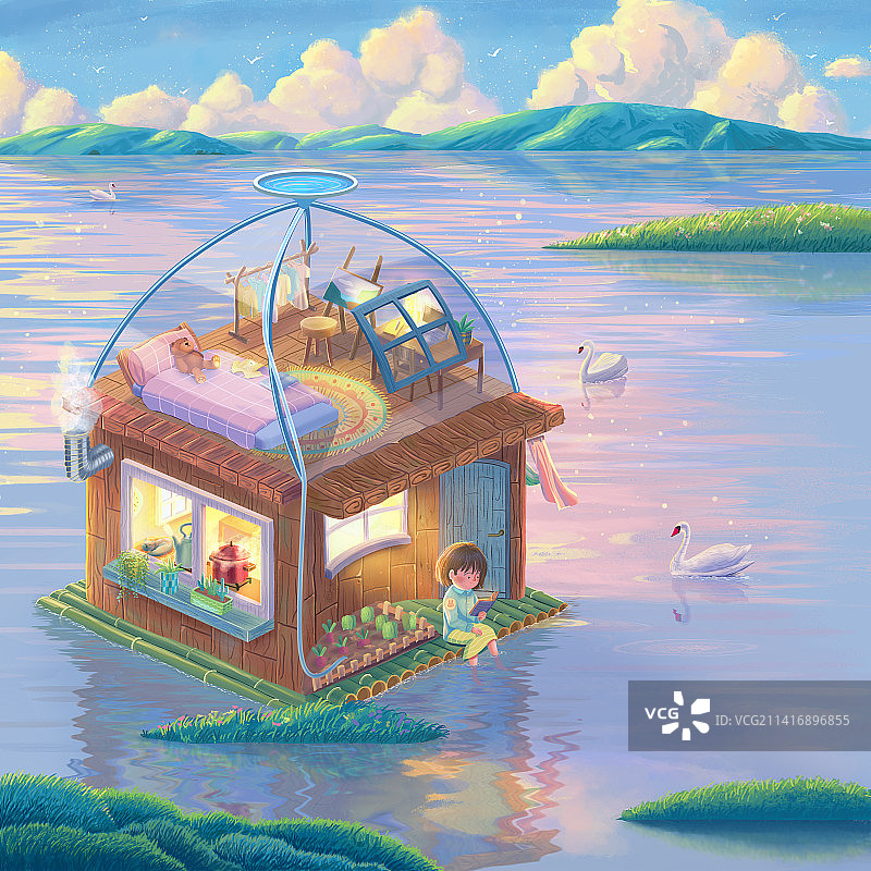 美丽的湖中小屋图片素材